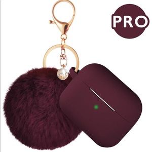 AirPods pro wine case with Pom Pom new